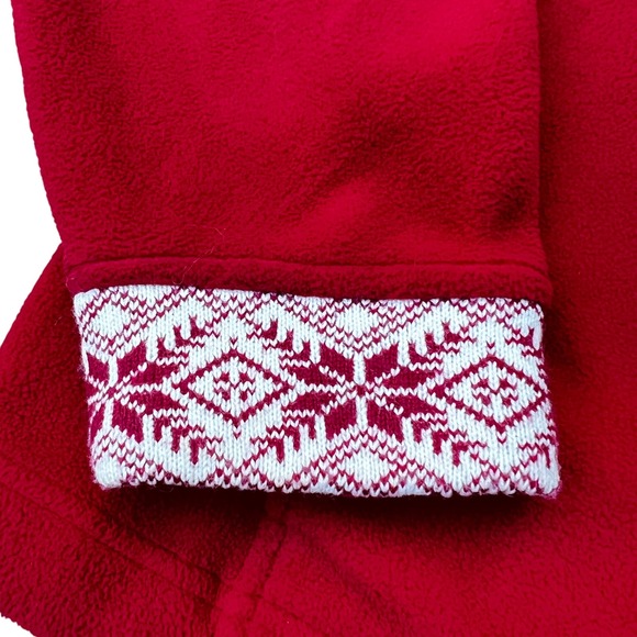 LL Bean Womens Red Fleece Jacket Nordic Fair Isle Print Full Zip Cozy Size Med - Picture 5 of 11